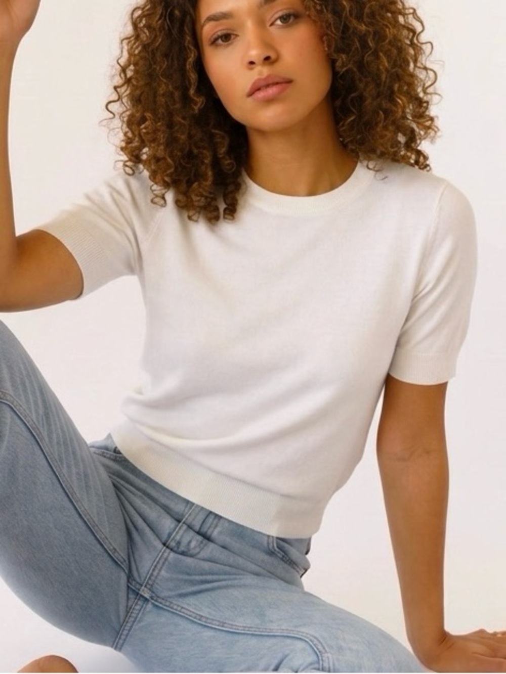 H&M Short-Sleeved Cream Sweater Short Sleeve Top Size XS✨
